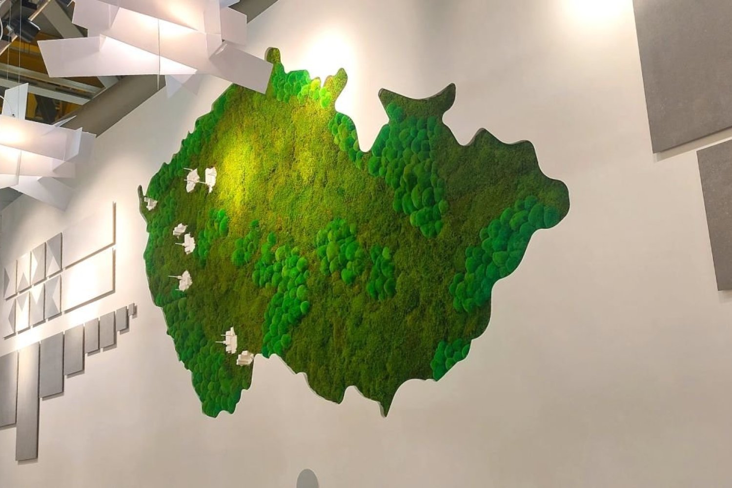 Mechová mapa České republiky na bílé stěně